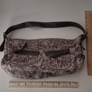 Brown and Cream Patterned Hobo Shoulder Bag